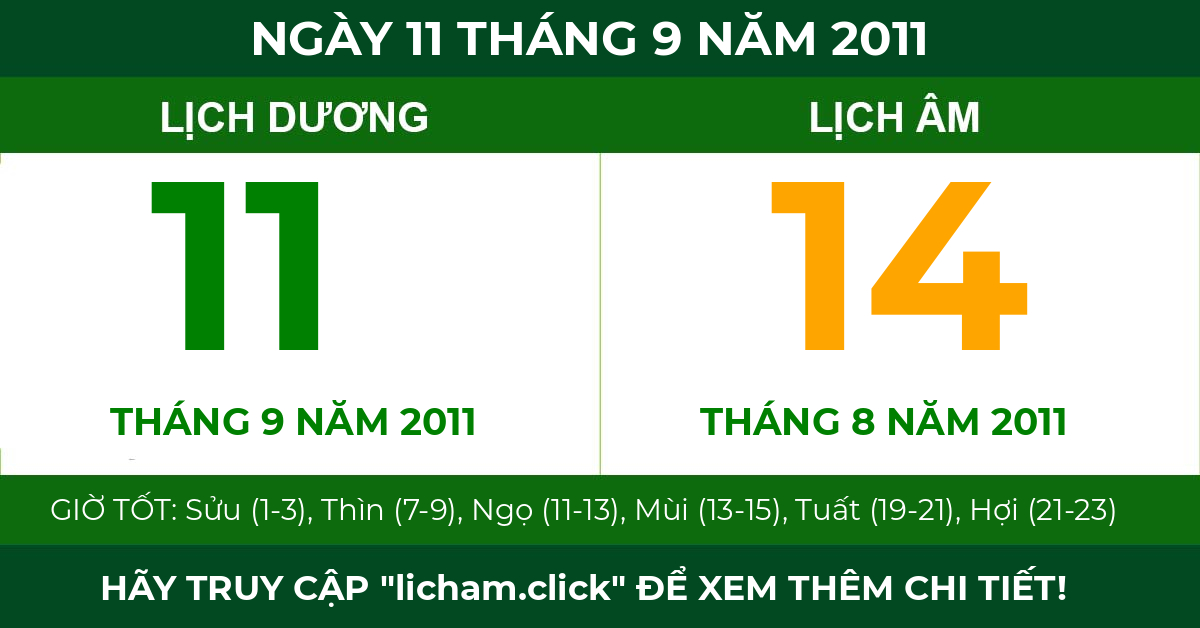 lịch âm ngày 11 tháng 9 năm 2011
