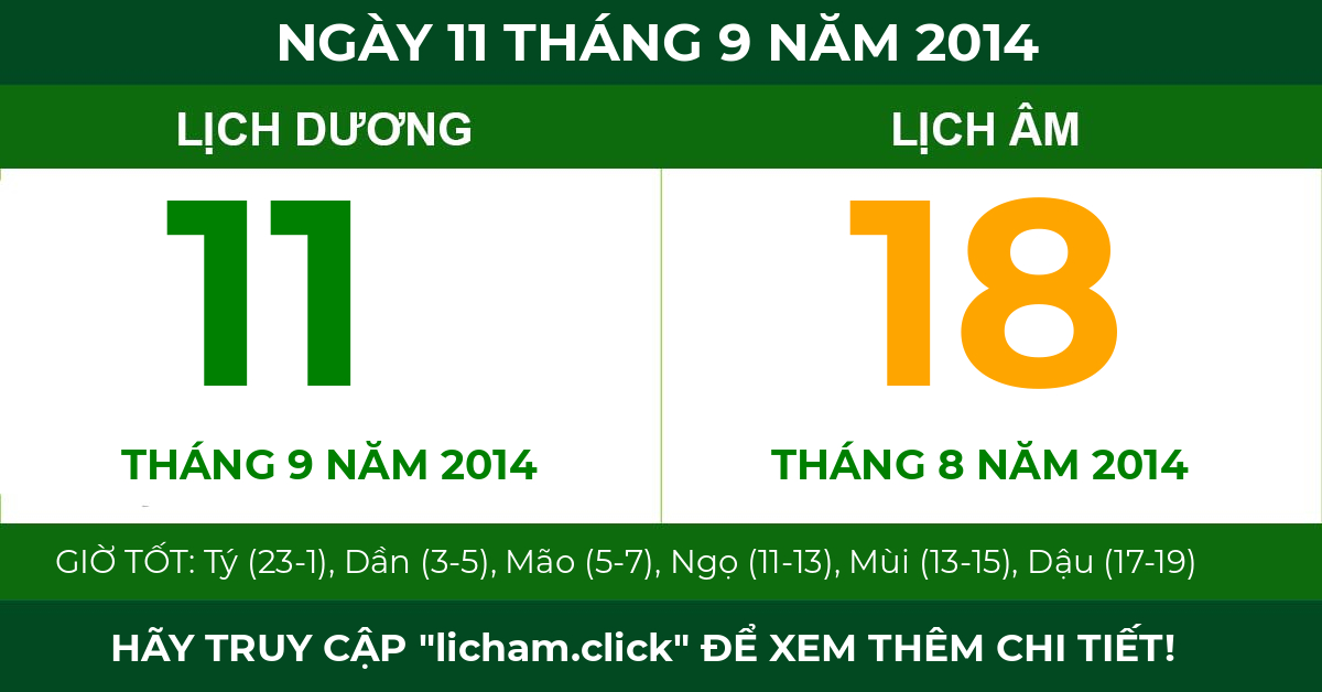 lịch âm ngày 11 tháng 9 năm 2014