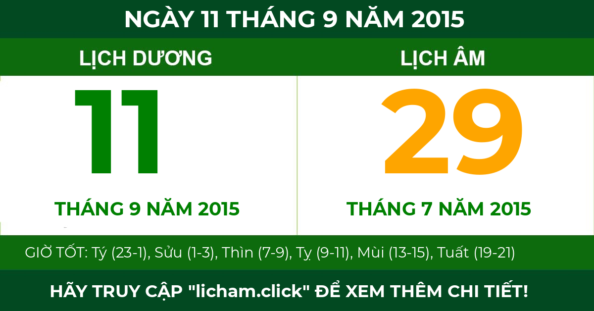 lịch âm ngày 11 tháng 9 năm 2015
