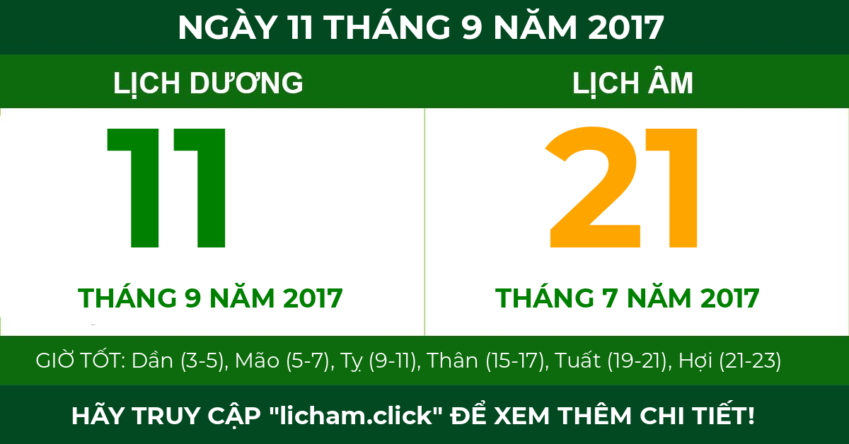 lịch âm ngày 11 tháng 9 năm 2017