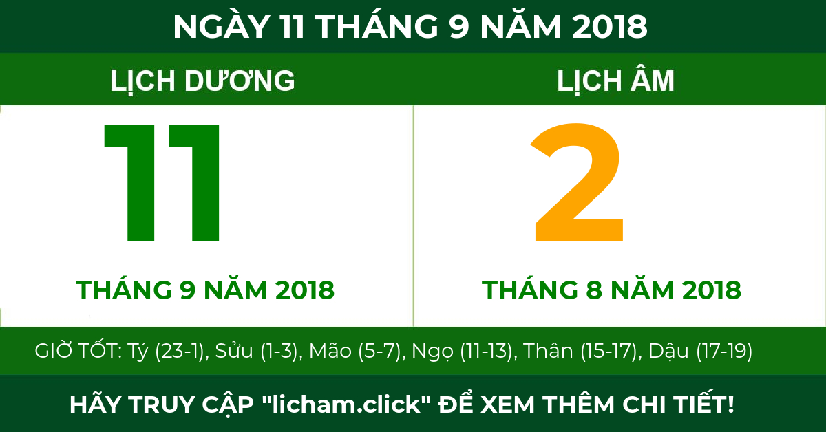 lịch âm ngày 11 tháng 9 năm 2018
