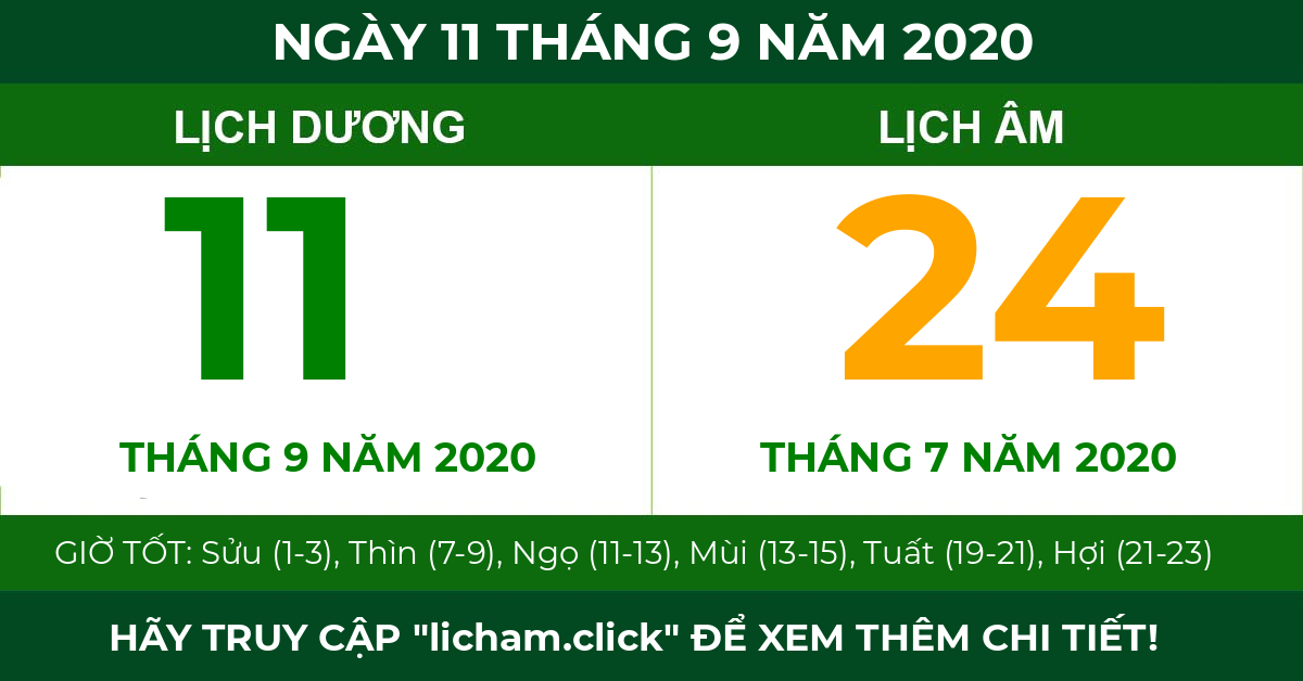 lịch âm ngày 11 tháng 9 năm 2020
