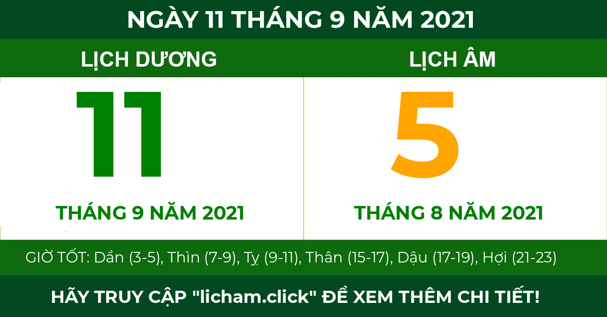 lịch âm ngày 11 tháng 9 năm 2021