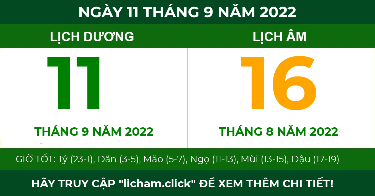 lịch âm ngày 11 tháng 9 năm 2022