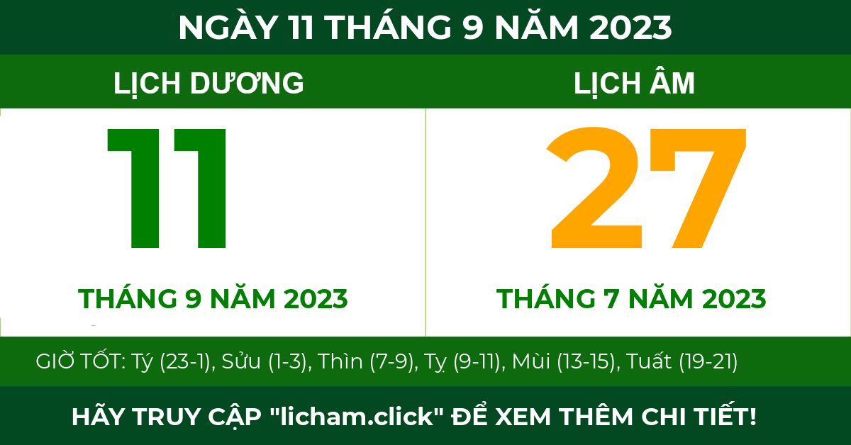 lịch âm ngày 11 tháng 9 năm 2023