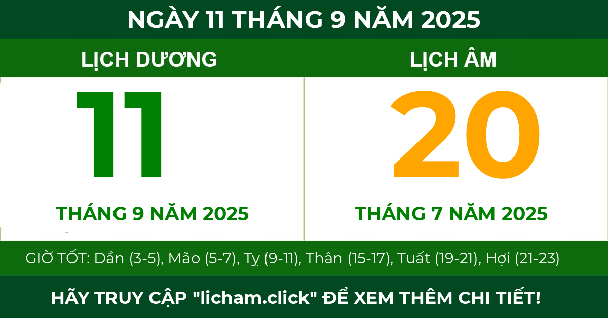 lịch âm ngày 11 tháng 9 năm 2025