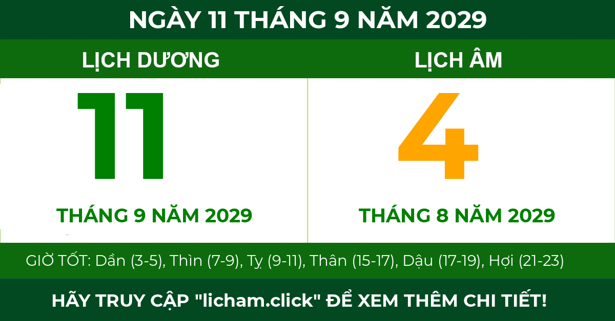 lịch âm ngày 11 tháng 9 năm 2029