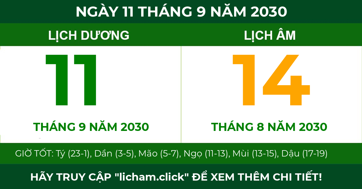 lịch âm ngày 11 tháng 9 năm 2030