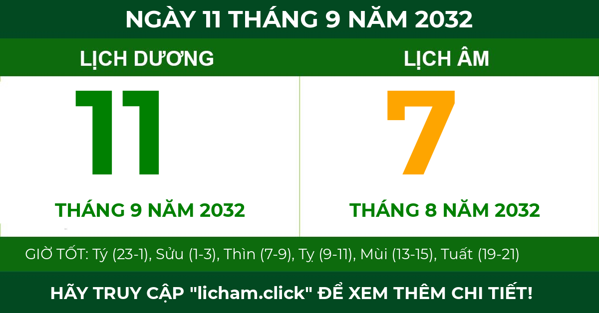 lịch âm ngày 11 tháng 9 năm 2032