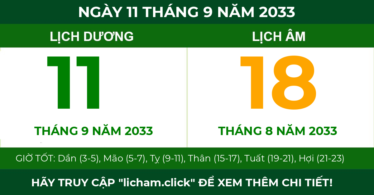 lịch âm ngày 11 tháng 9 năm 2033