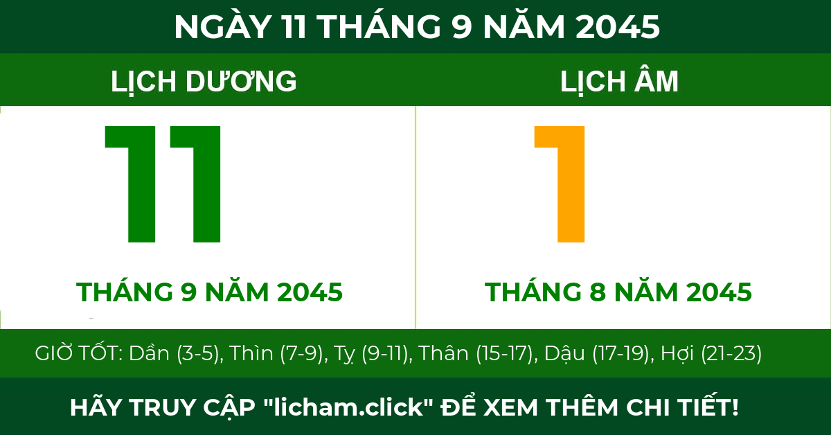 lịch âm ngày 11 tháng 9 năm 2045