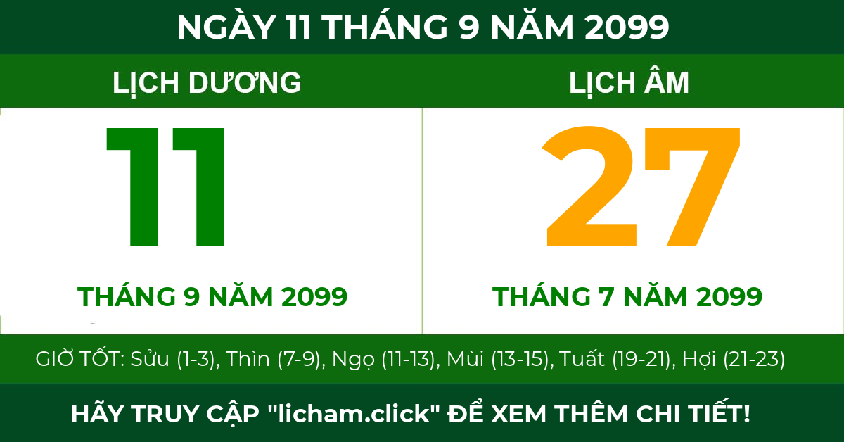 lịch âm ngày 11 tháng 9 năm 2099