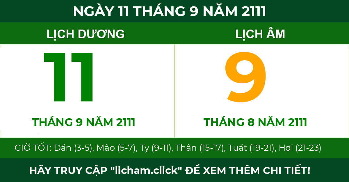 lịch âm ngày 11 tháng 9 năm 2111