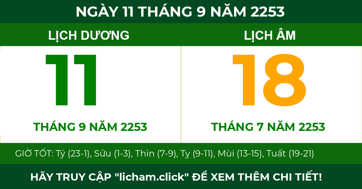 lịch âm ngày 11 tháng 9 năm 2253