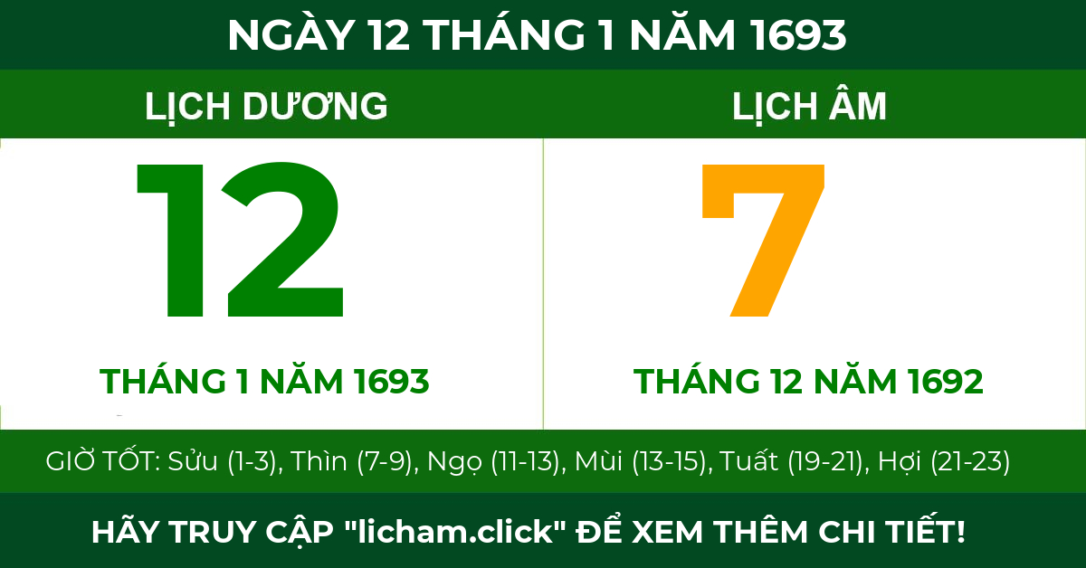 lịch âm ngày 12 tháng 1 năm 1693