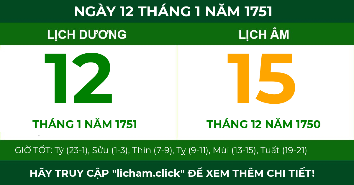 lịch âm ngày 12 tháng 1 năm 1751