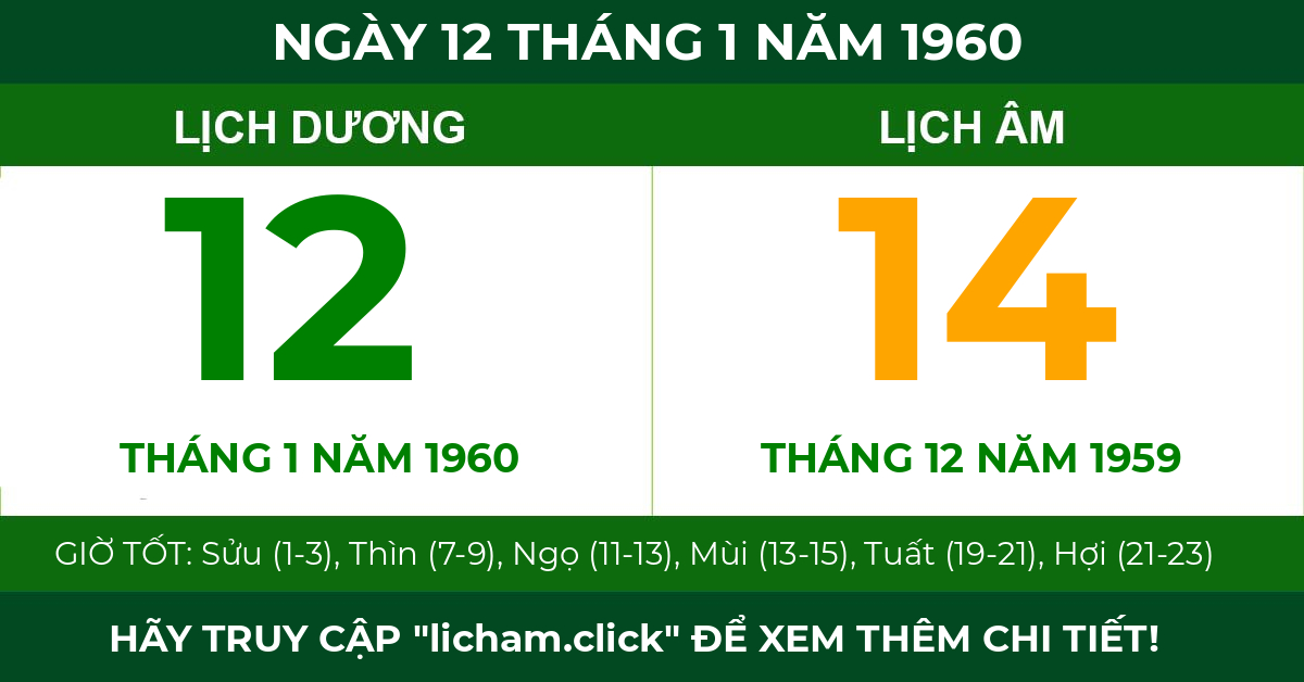 lịch âm ngày 12 tháng 1 năm 1960