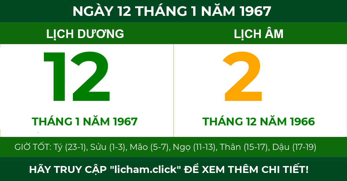 lịch âm ngày 12 tháng 1 năm 1967