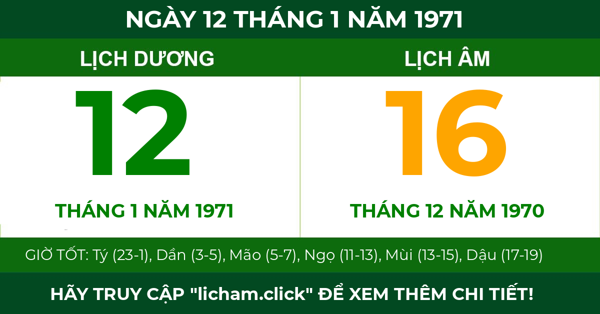 lịch âm ngày 12 tháng 1 năm 1971
