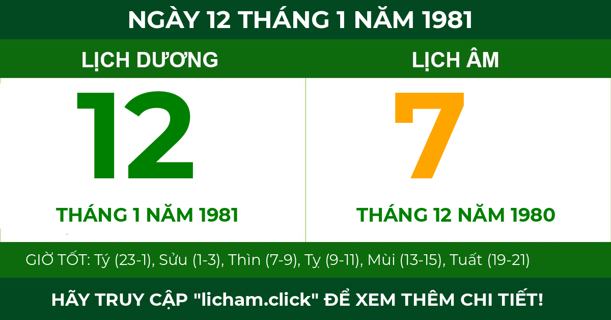 lịch âm ngày 12 tháng 1 năm 1981