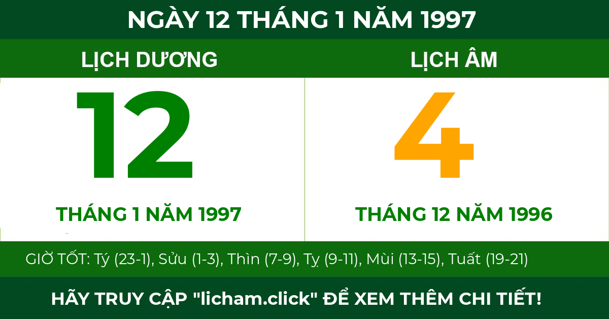 lịch âm ngày 12 tháng 1 năm 1997