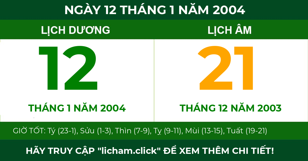 lịch âm ngày 12 tháng 1 năm 2004