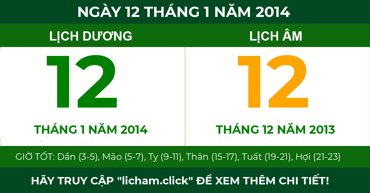 lịch âm ngày 12 tháng 1 năm 2014