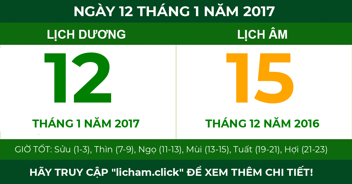 lịch âm ngày 12 tháng 1 năm 2017