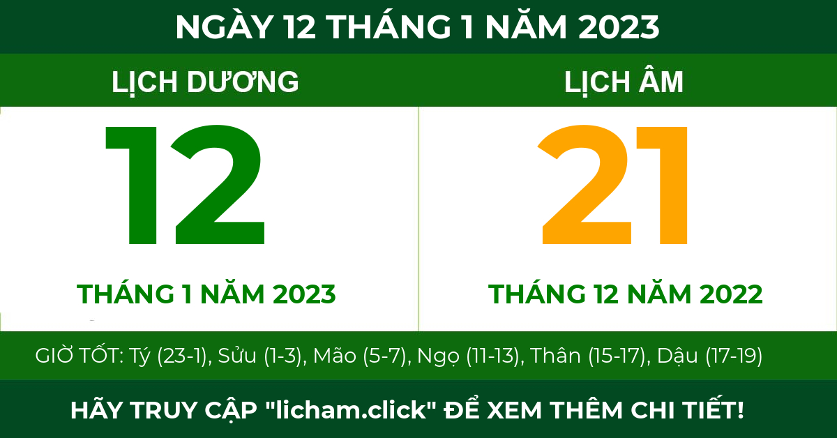 lịch âm ngày 12 tháng 1 năm 2023