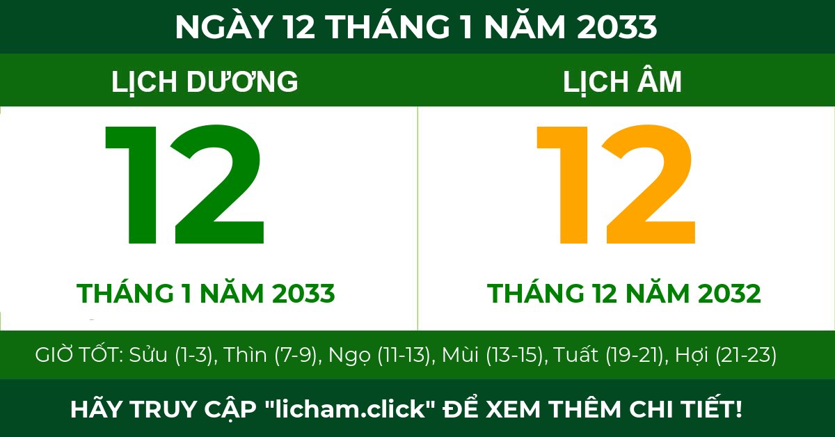lịch âm ngày 12 tháng 1 năm 2033