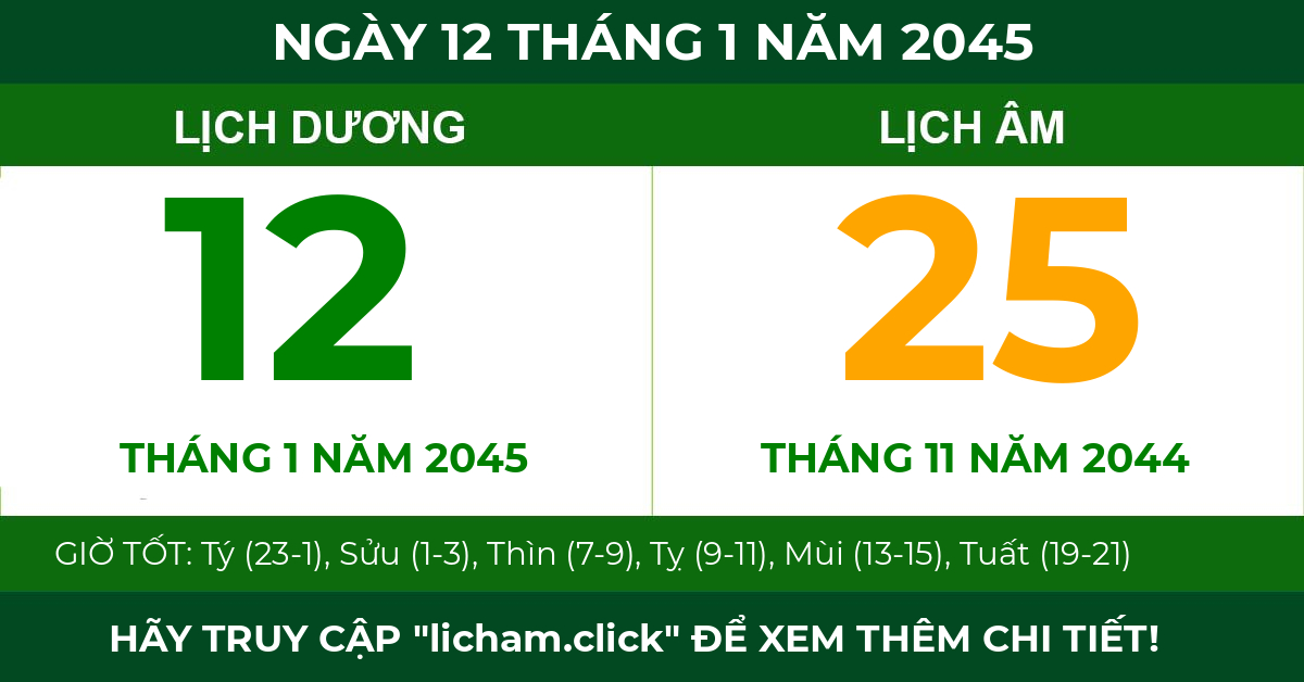 lịch âm ngày 12 tháng 1 năm 2045