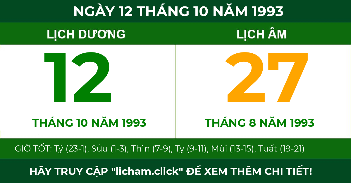 lịch âm ngày 12 tháng 10 năm 1993