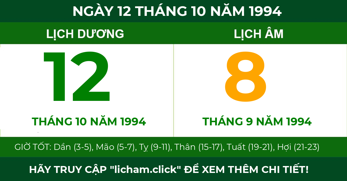 lịch âm ngày 12 tháng 10 năm 1994