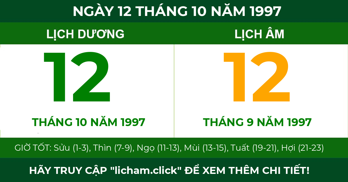 lịch âm ngày 12 tháng 10 năm 1997