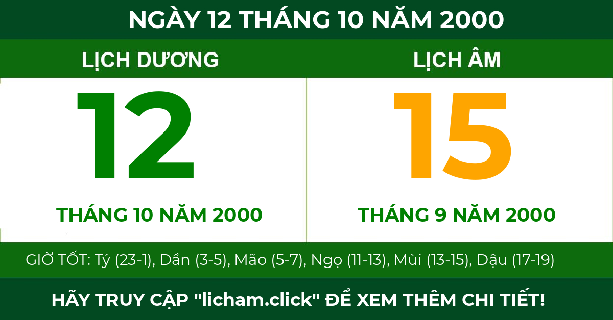 lịch âm ngày 12 tháng 10 năm 2000