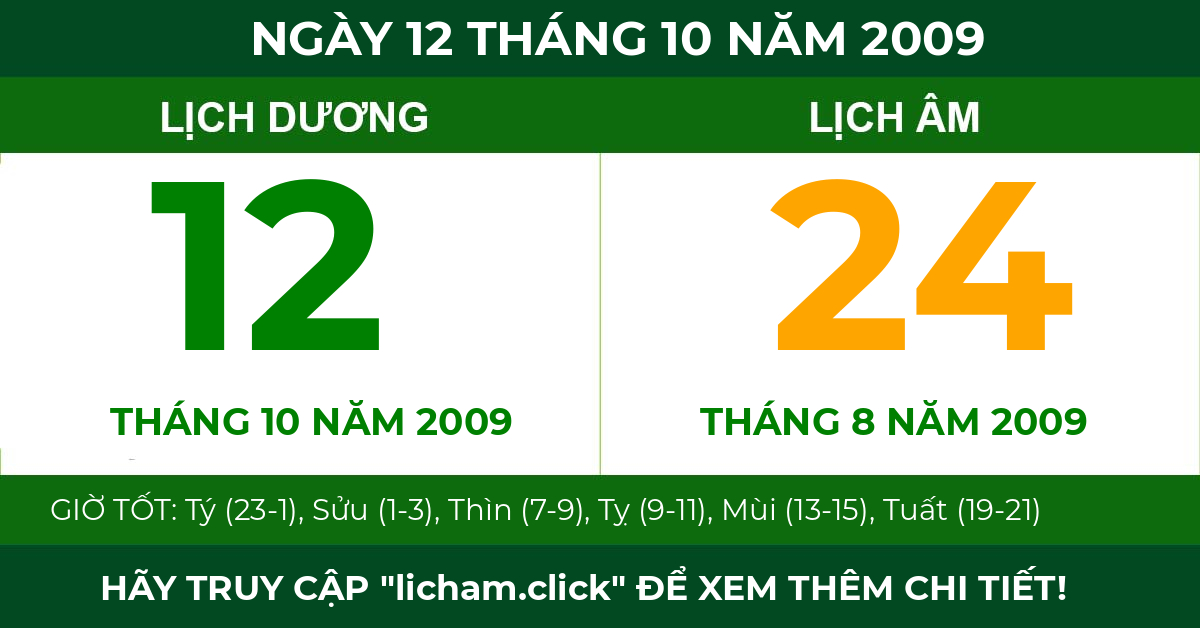 lịch âm ngày 12 tháng 10 năm 2009