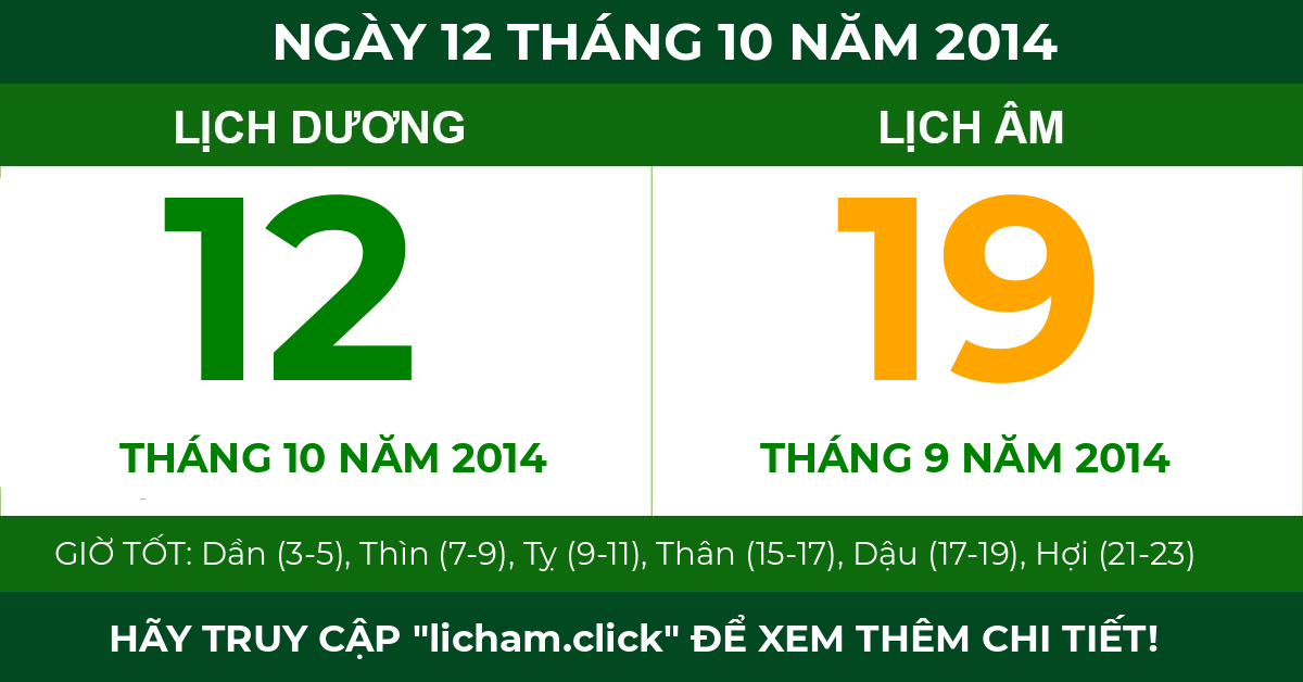 lịch âm ngày 12 tháng 10 năm 2014