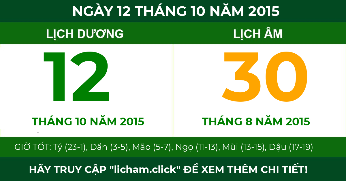 lịch âm ngày 12 tháng 10 năm 2015