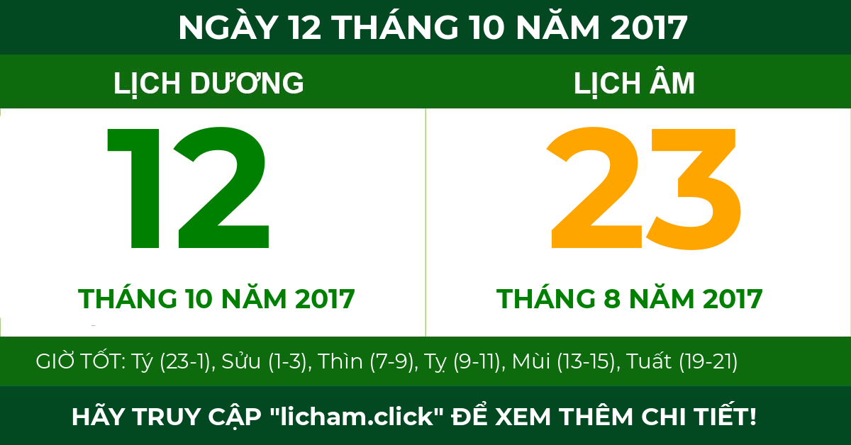 lịch âm ngày 12 tháng 10 năm 2017