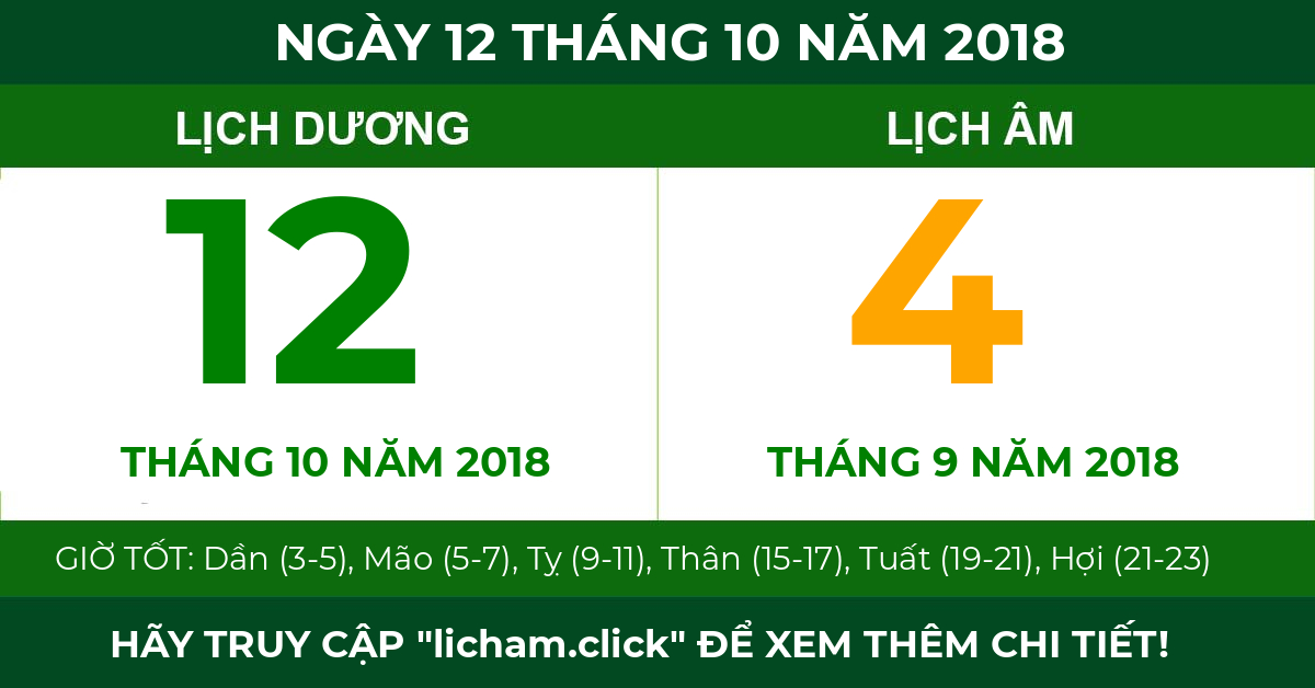 lịch âm ngày 12 tháng 10 năm 2018
