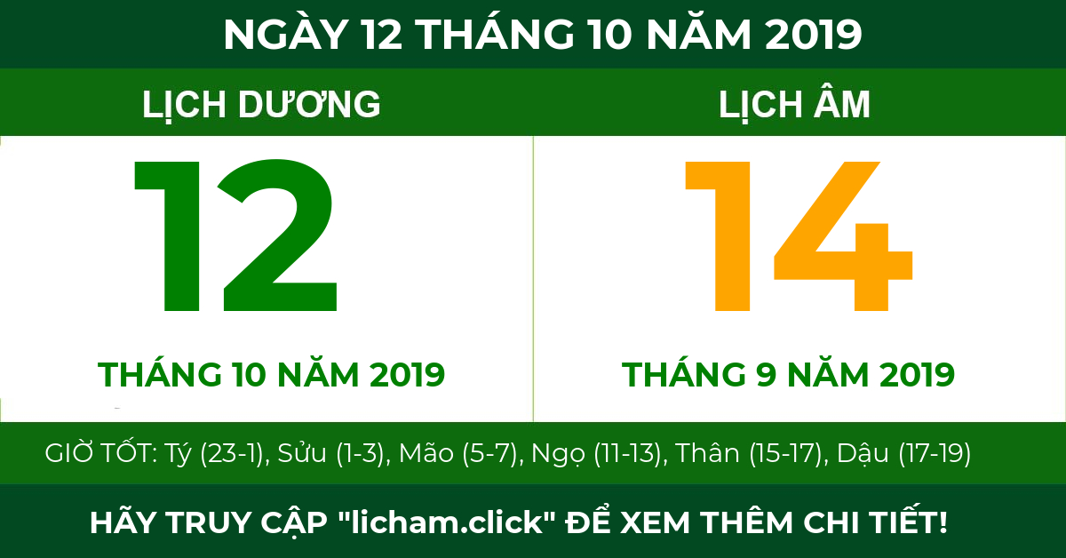 lịch âm ngày 12 tháng 10 năm 2019