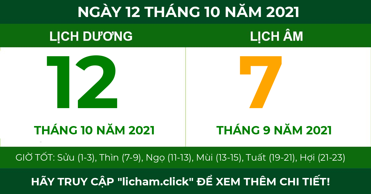 lịch âm ngày 12 tháng 10 năm 2021