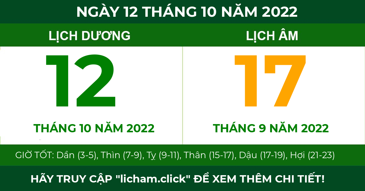 lịch âm ngày 12 tháng 10 năm 2022