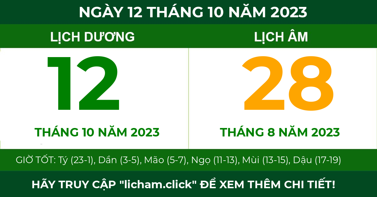 lịch âm ngày 12 tháng 10 năm 2023