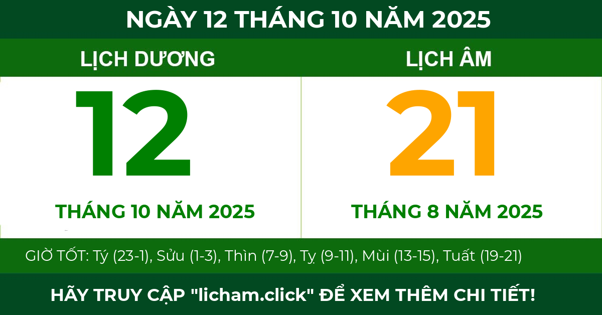lịch âm ngày 12 tháng 10 năm 2025