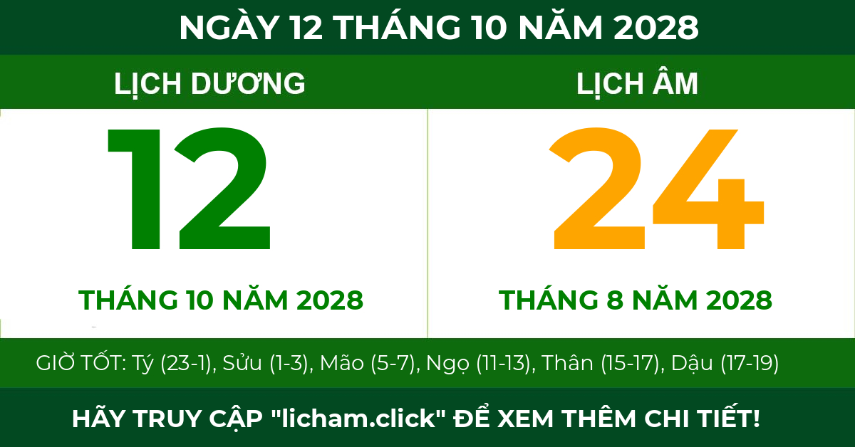 lịch âm ngày 12 tháng 10 năm 2028