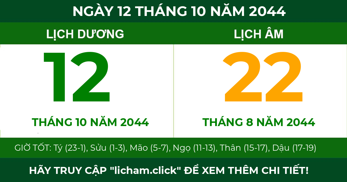 lịch âm ngày 12 tháng 10 năm 2044