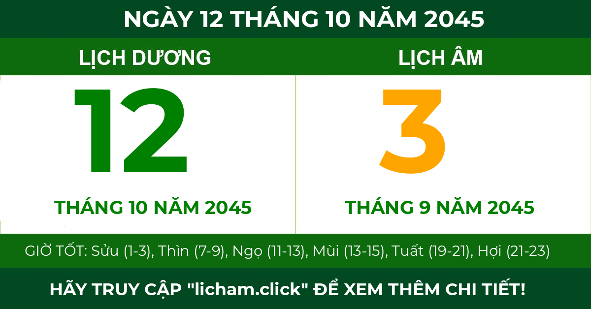 lịch âm ngày 12 tháng 10 năm 2045
