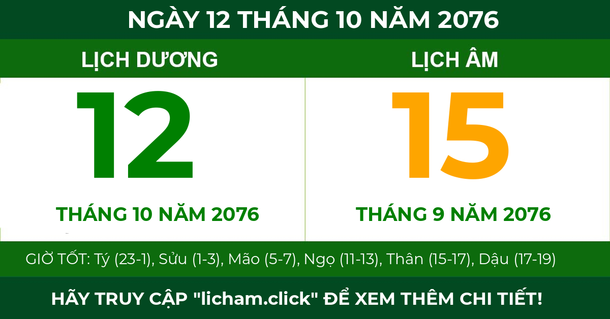 lịch âm ngày 12 tháng 10 năm 2076