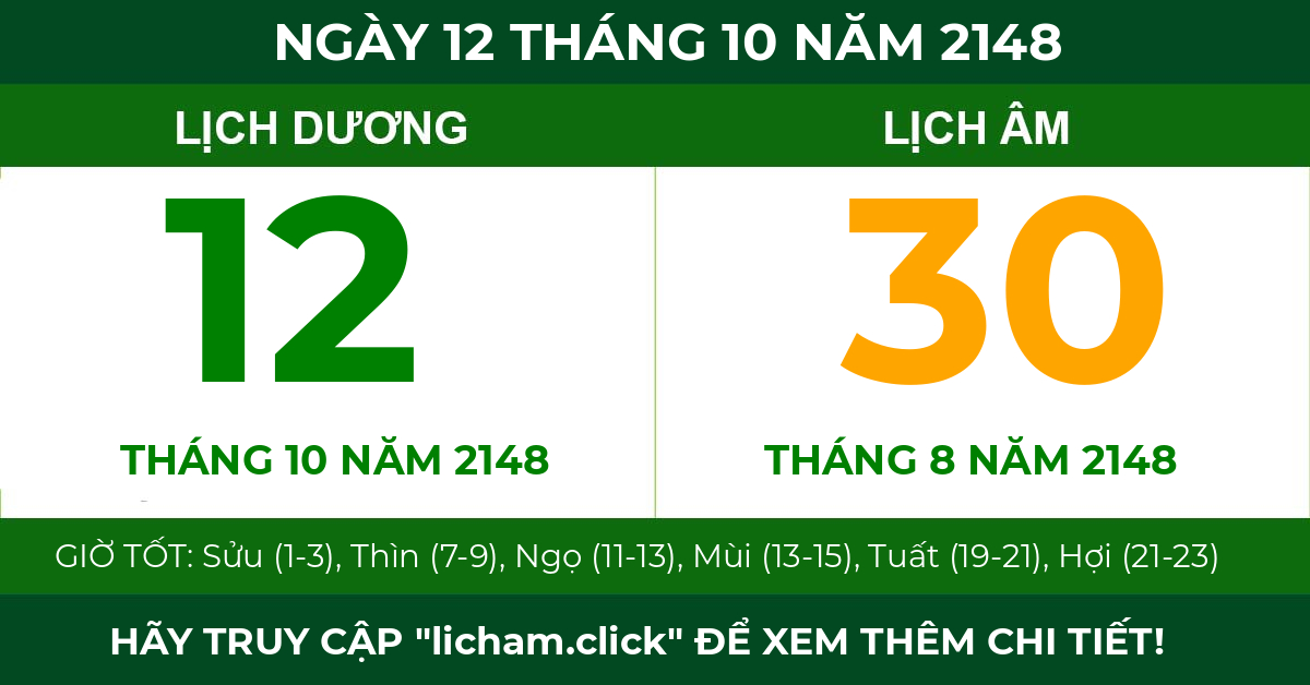 lịch âm ngày 12 tháng 10 năm 2148